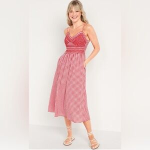 Fit & Flare Red Embroidered Old Navy Red Gingham Midi Dress